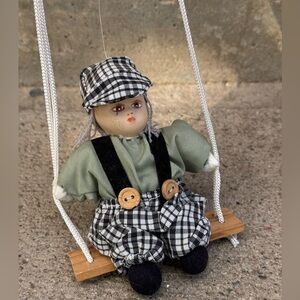 VTG Doll on Wooden Swing Dollcore Dollhouse Inspo